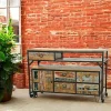 Buffet / Console à roulettes en 2 parties, 4 + 1 tiroirs, 1 porte en Hévéa recyclé coloré et métal 150x53x97cm LOFT COLORS