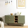 Buffet 1 porte 3 tiroirs bois vert nature GUILIN