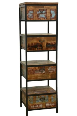 Buffet à roulettes 3 tiroirs, 1 porte coulissante, 1 niche ouverte en Hévéa recyclé coloré et métal 120x45x80cm LOFT COLORS