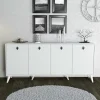 Buffet blanc moderne 4 portes, poignées à anneaux UMEA