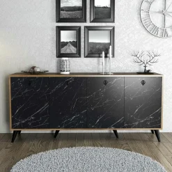 Buffet blanc moderne 4 portes, poignées à anneaux UMEA