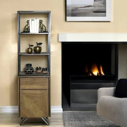 Buffet contemporain chêne massif encadrement métal noir HUDSON