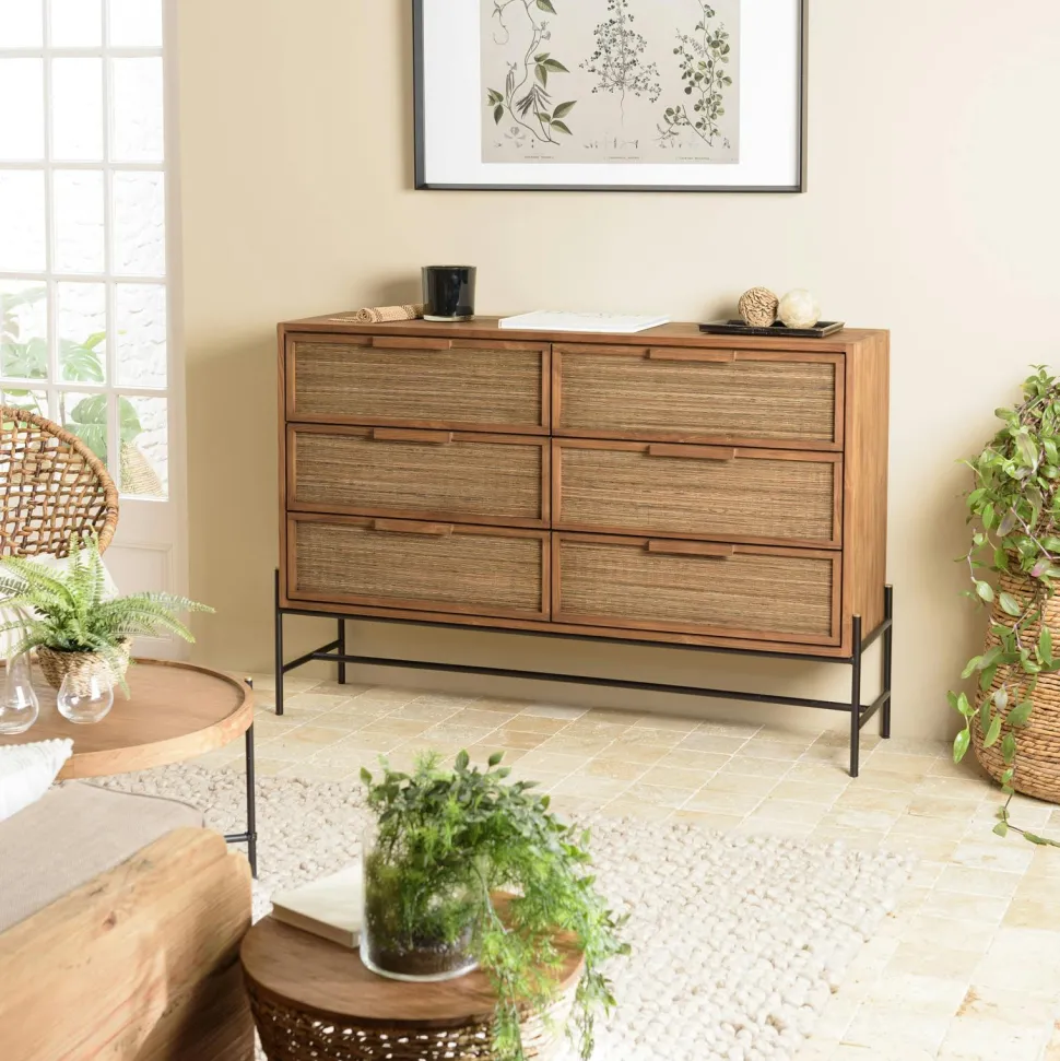 Buffet de rangement 2 portes en teck et fibre de coco SWING