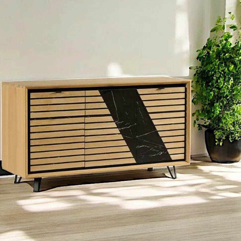 Buffet design en bois de chêne finition miel, 3 portes ESSEN