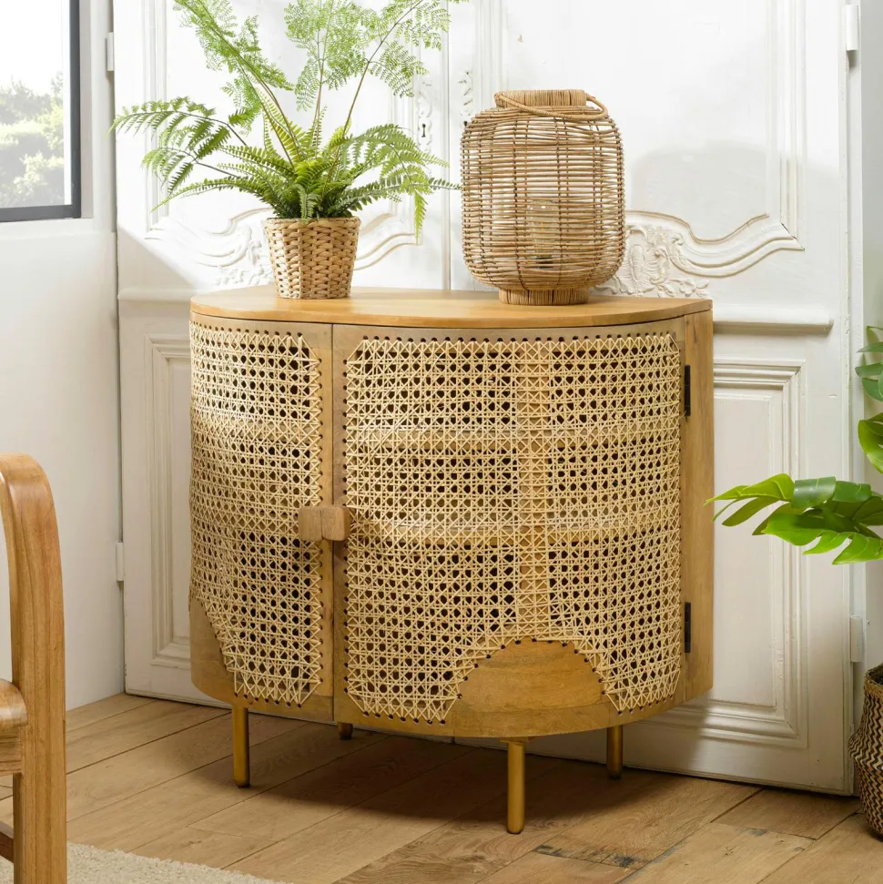 Buffet en cannage et bois de manguier 5 portes MALAGA