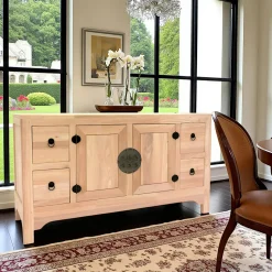 Buffet enfilade 4 portes 4 tiroirs hévéa 175x50x90cm MAORI