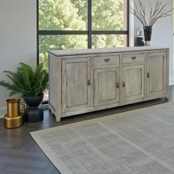 Buffet Enfilade Hévéa 4 portes, 2 tiroirs, 180x45x85cm HELENA