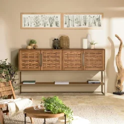 Buffet haut 205,5 cm 4 portes en teck recyclé sur pied SWING