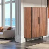 Buffet haut 2 portes côtés arrondis bois naturel TRANI