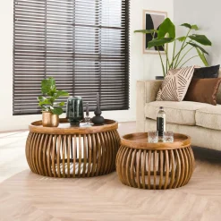 Buffet haut 2 portes côtés arrondis bois naturel TRANI