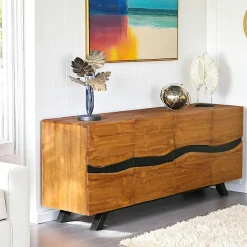 Buffet moderne bois recyclé teck laque noire BARBADE