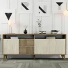 Buffet moderne effet bois et travertin 4 portes 2 niches UMEA