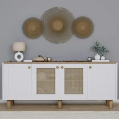 Buffet salle à manger blanc 4 portes à détail cadre VAREN