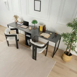 Bureau double avec rangement central - plateau effet marbre MARFA