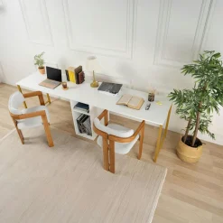 Bureau double blanc avec rangement central intégré MARFA