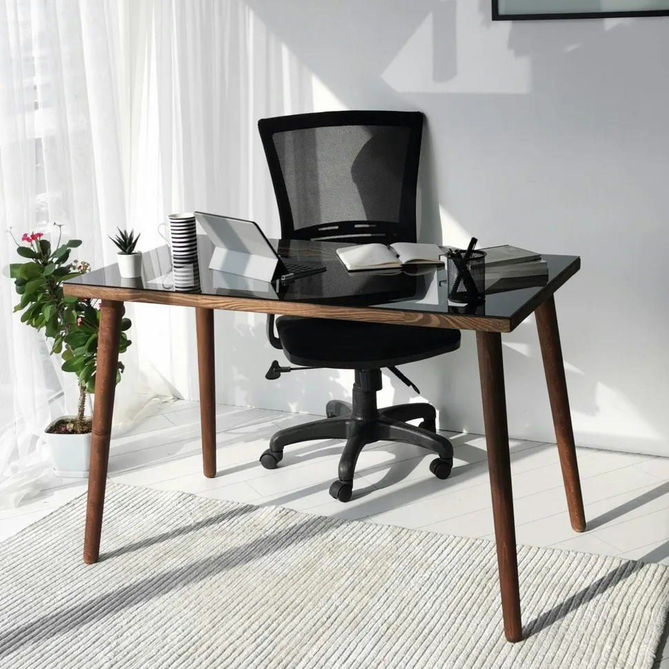 Bureau en bois foncé et verre noir - style moderne ANZIO