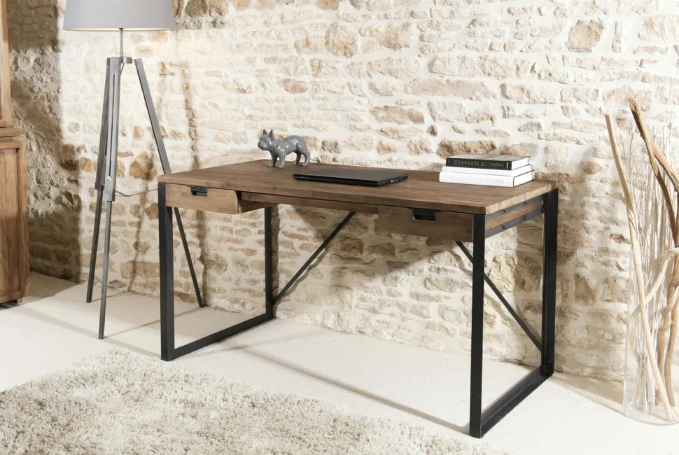 Bureau industriel teck recyclé SWING