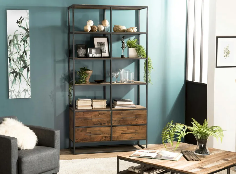 Bureau industriel teck recyclé SWING