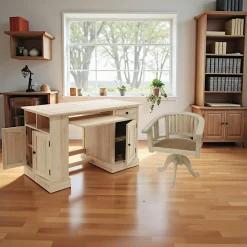 Bureau multimedia hévéa massif 125cm TRADITION
