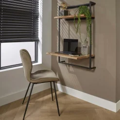 Bureau mural en bois d'acacia et métal MELBOURNE