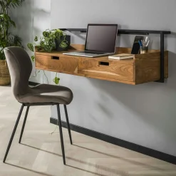 Bureau mural en bois d'acacia et métal MELBOURNE