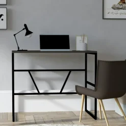 Bureau noir avec rangement - finition effet chêne JENA