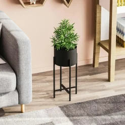 Cache-pot sur pied en métal noir – style moderne