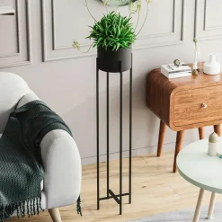 Cache-pot sur pied en métal noir – style moderne