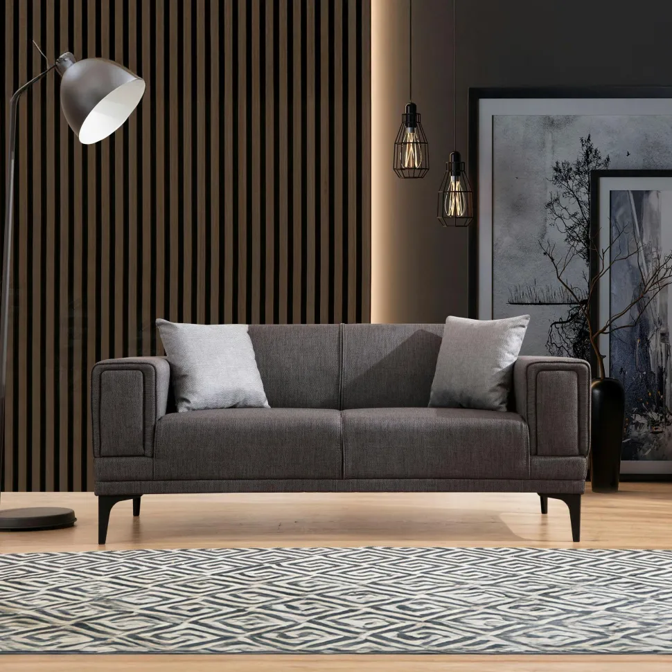 Canapé 2 places anthracite, accoudoirs matelassés 170 cm LUCCA