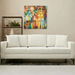 Canapé 3 places blanc crème pieds noirs 220 cm BERLIN