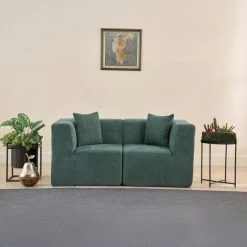 Canapé 2 places compact anthracite tissu chenille PLOVIA