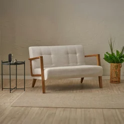 Canapé 2 places compact blanc chiné moderne 124 cm KOS