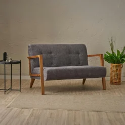 Canapé 2 places compact tissu gris moderne 124 cm KOS