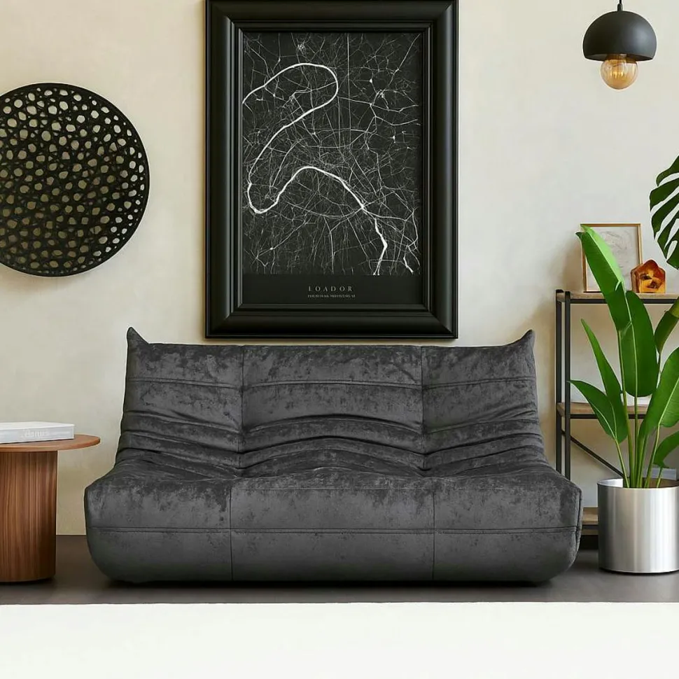 Canapé 2 places gris sombre tissu plissé 145 cm ARVEN