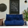 Canapé 2 places velours bleu nuit plissé 145 cm ARVEN
