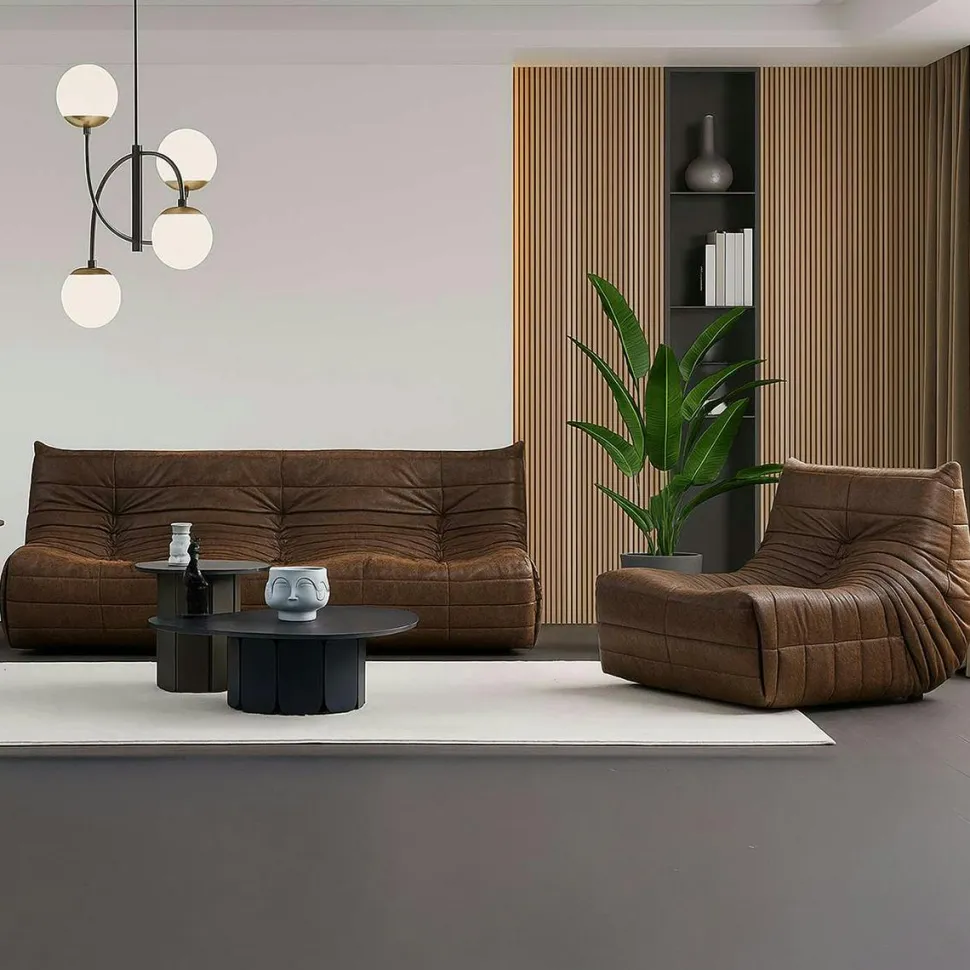 Canapé 2 places velours bleu nuit plissé 145 cm ARVEN