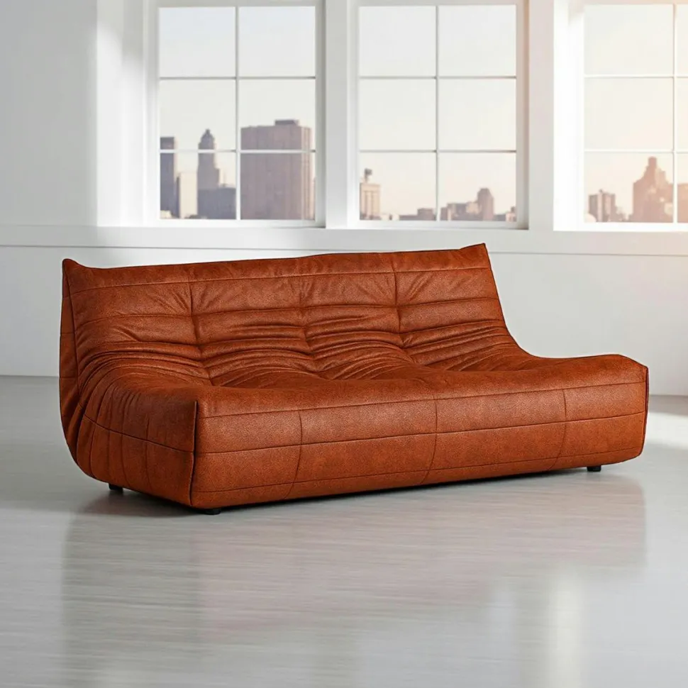 Canapé 2 places velours bleu nuit plissé 145 cm ARVEN