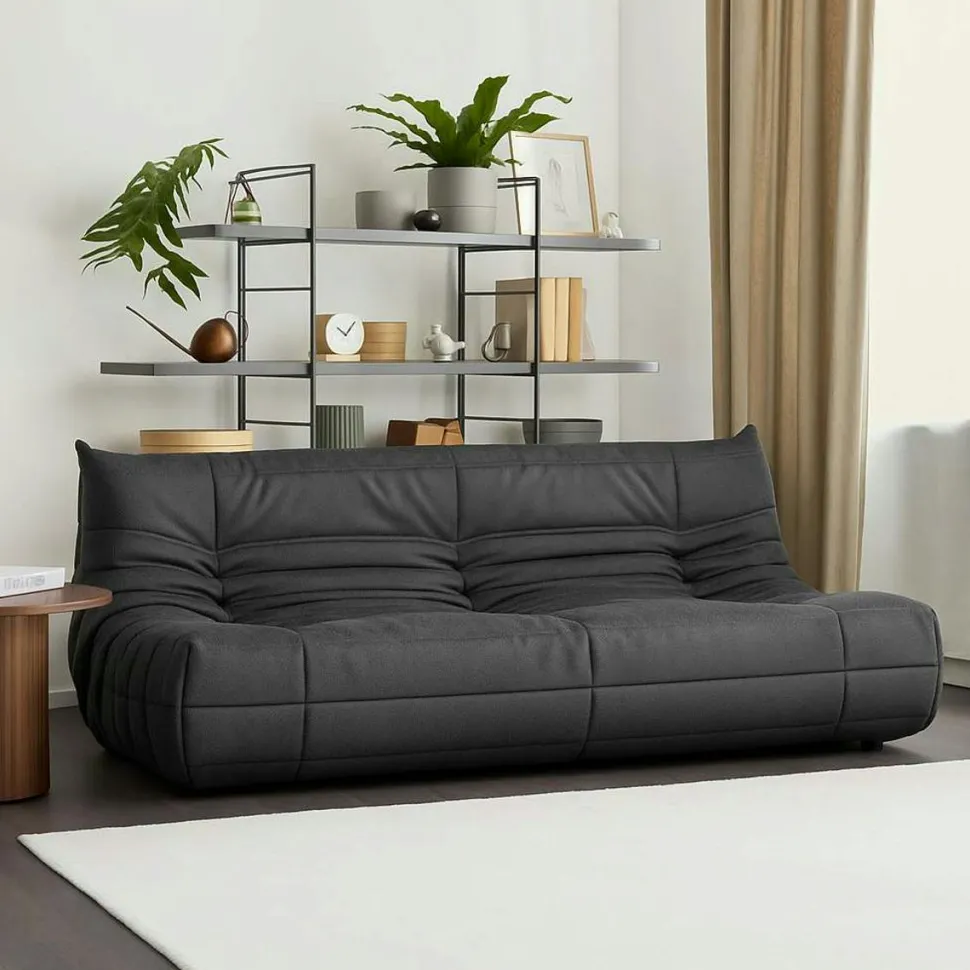 Canapé 2 places velours bleu nuit plissé 145 cm ARVEN
