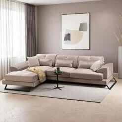 Canapé d'angle beige - dossier inclinable, côté gauche MILO