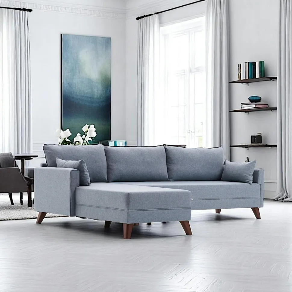 Canapé d'angle bleu gris - 275 cm, côté gauche SPLIT