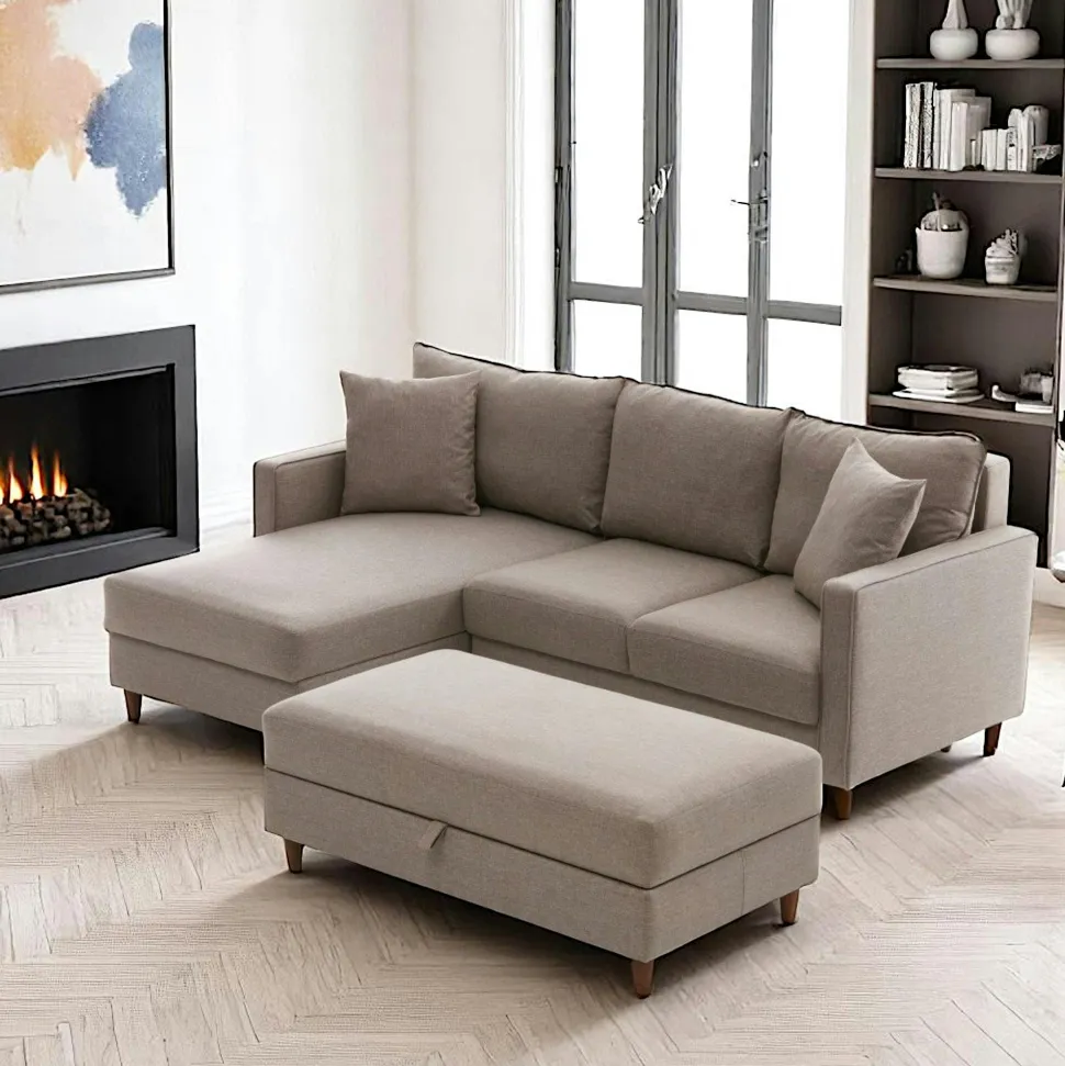 Canapé d'angle convertible beige - côté gauche COMO