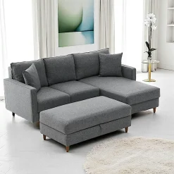 Canapé d'angle convertible gris - côté droit COMO