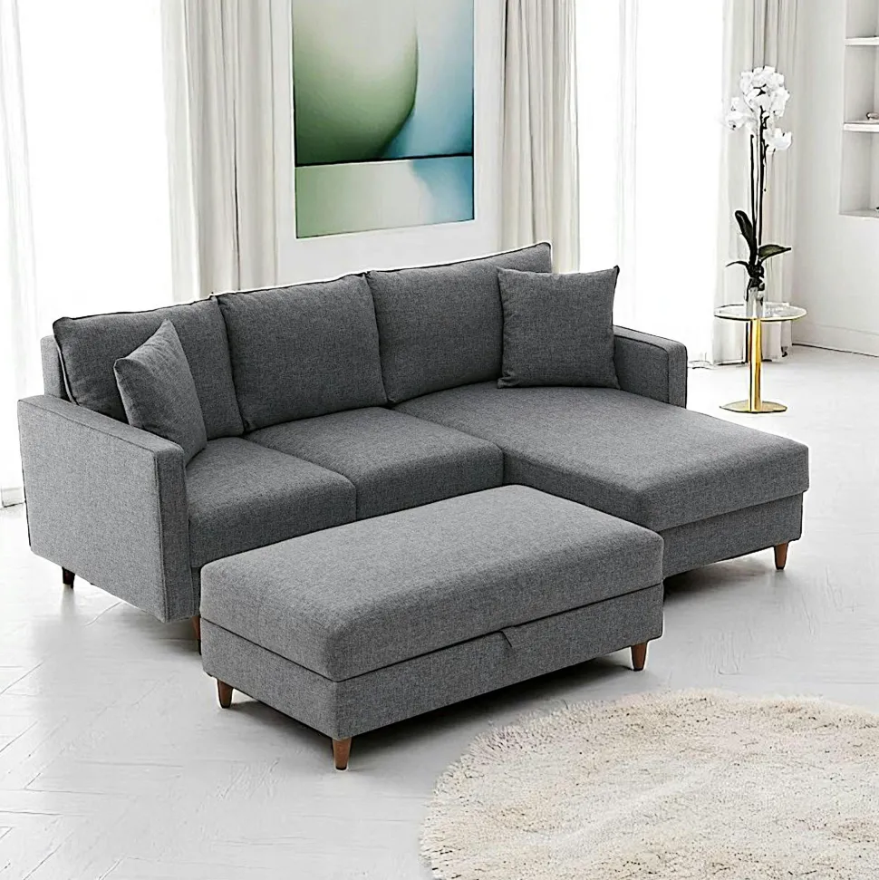Canapé d'angle convertible gris - côté droit COMO