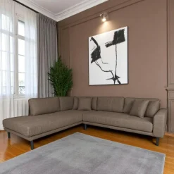 Canapé d'angle marron - pieds noirs, côté gauche AMSTERDAM