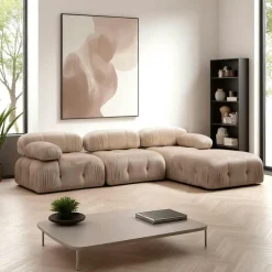 Canapé d'angle modulable beige - tissu velours RONDA