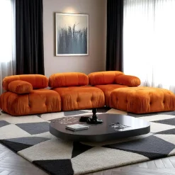 Canapé d'angle modulable orange - tissu velours RONDA