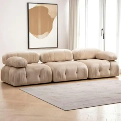 Canapé d'angle modulable rouge - tissu bouclette RONDA