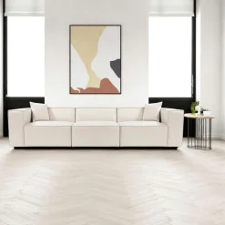 Canapé d'angle modulable taupe - tissu lin OSTUNI