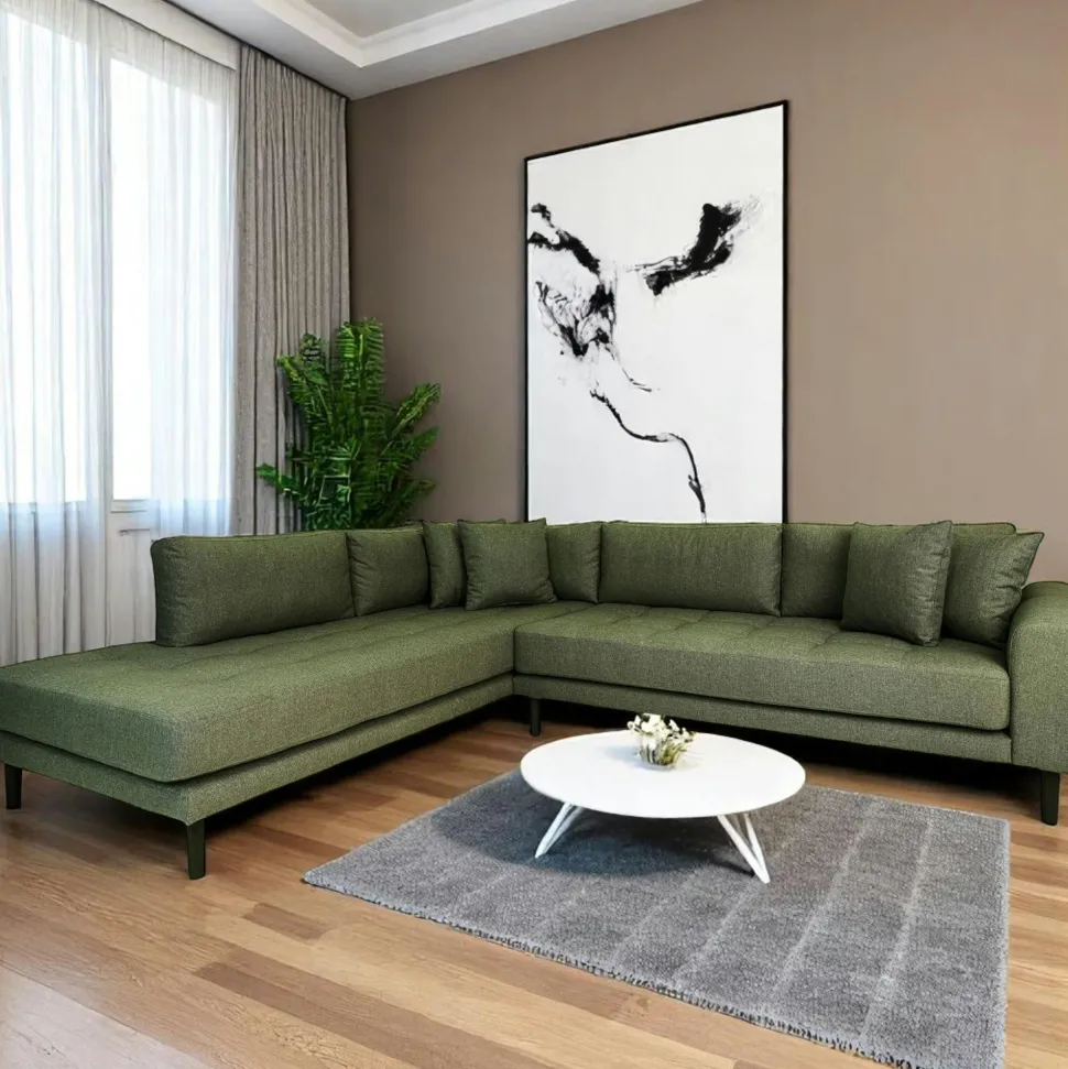 Canapé d'angle vert nature - côté gauche, 257 cm AMSTERDAM