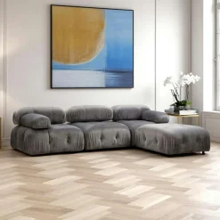 Canapé modulable 3 places - velours beige RONDA